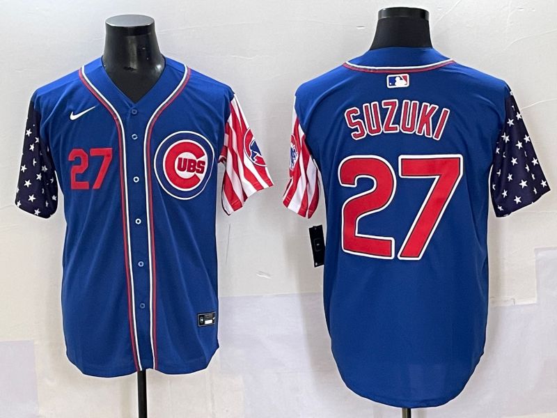 Men 2025 Chicago Cubs #27 Suzuki Blue National Flags Nike MLB Jersey style 2->chicago cubs->MLB Jersey